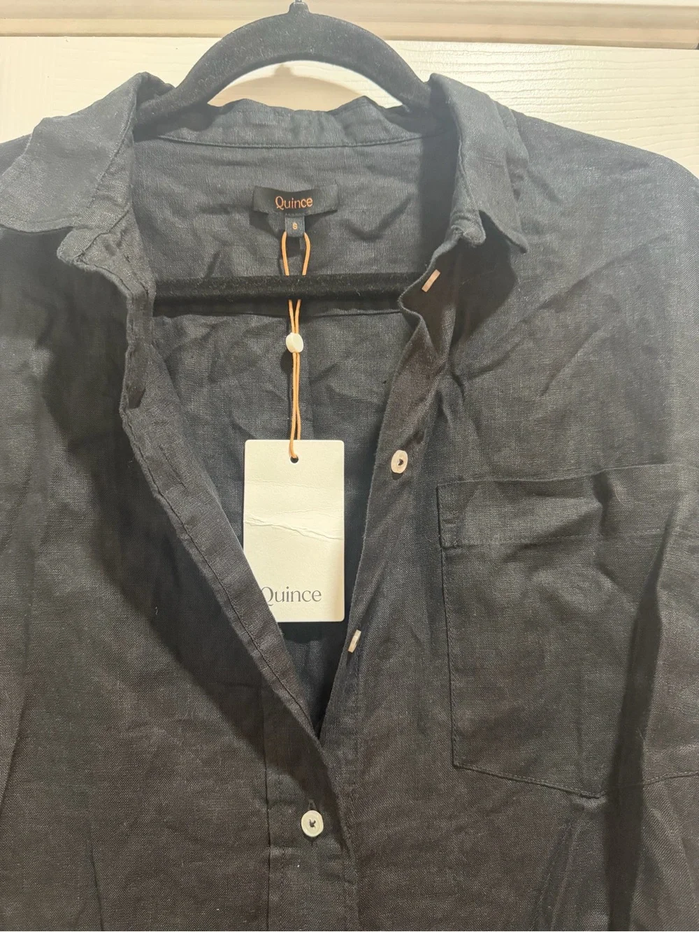 NWT QUINCE 100% European Linen Shirt Dress Black Small